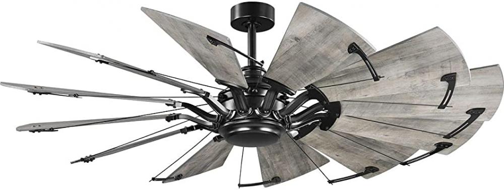 Springer Collection 60-Inch 12-Blade Matte Black DC Motor Farmhouse Windmill Ceiling Fan