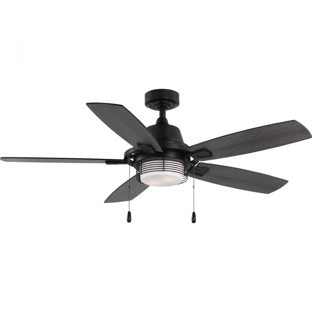 Freestone Collection 52 in. Five-Blade Matte Black Transitional Ceiling Fan with LED Lamped Light Ki