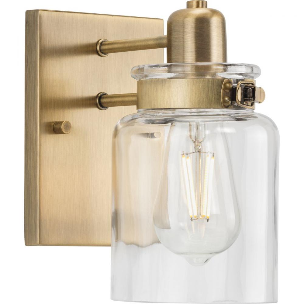 Calhoun Collection One-Light Vintage Brass Clear Glass Farmhouse Bath Vanity Light