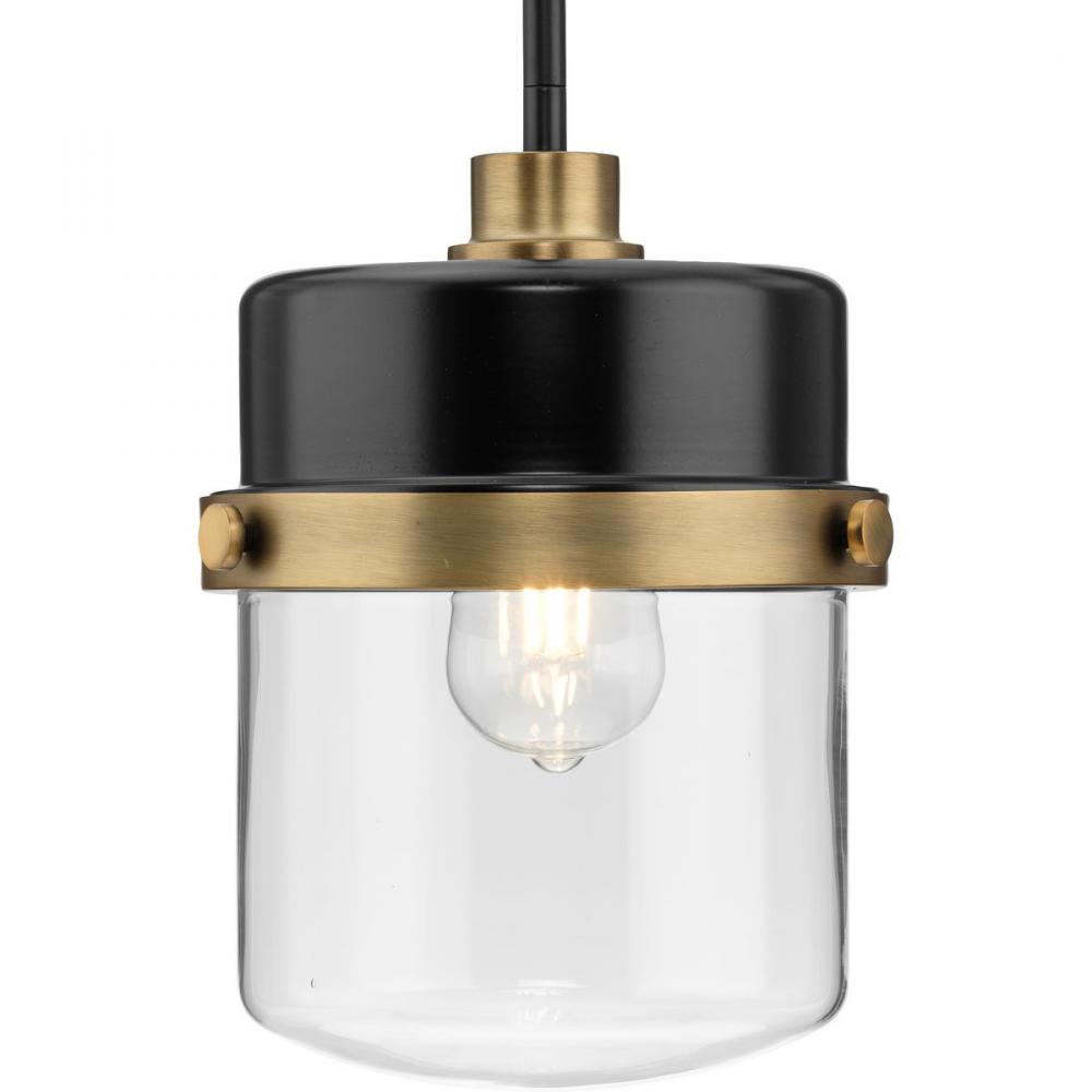 Beckner Collection One-Light Matte Black Clear Glass Urban Industrial Pendant Light