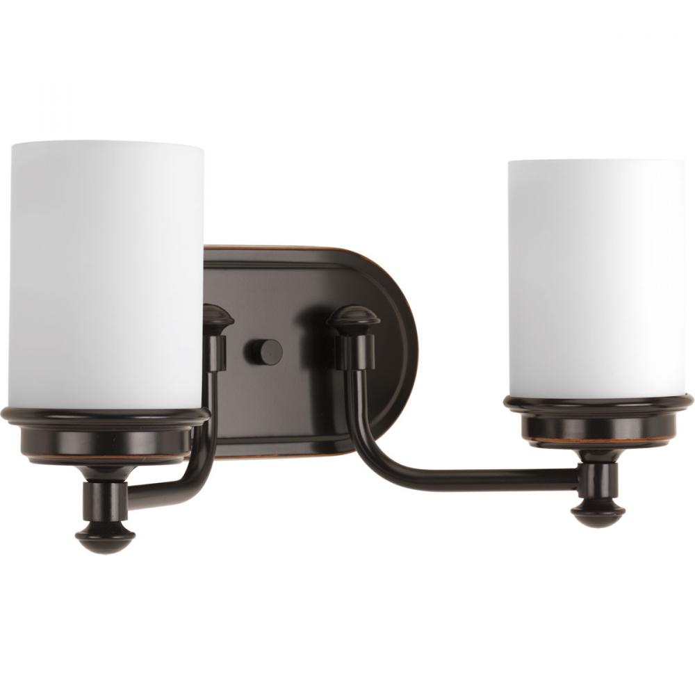 Glide Collection Two-Light Rubbed Bronze Etched Opal Glass Coastal Bath Vanity Light
