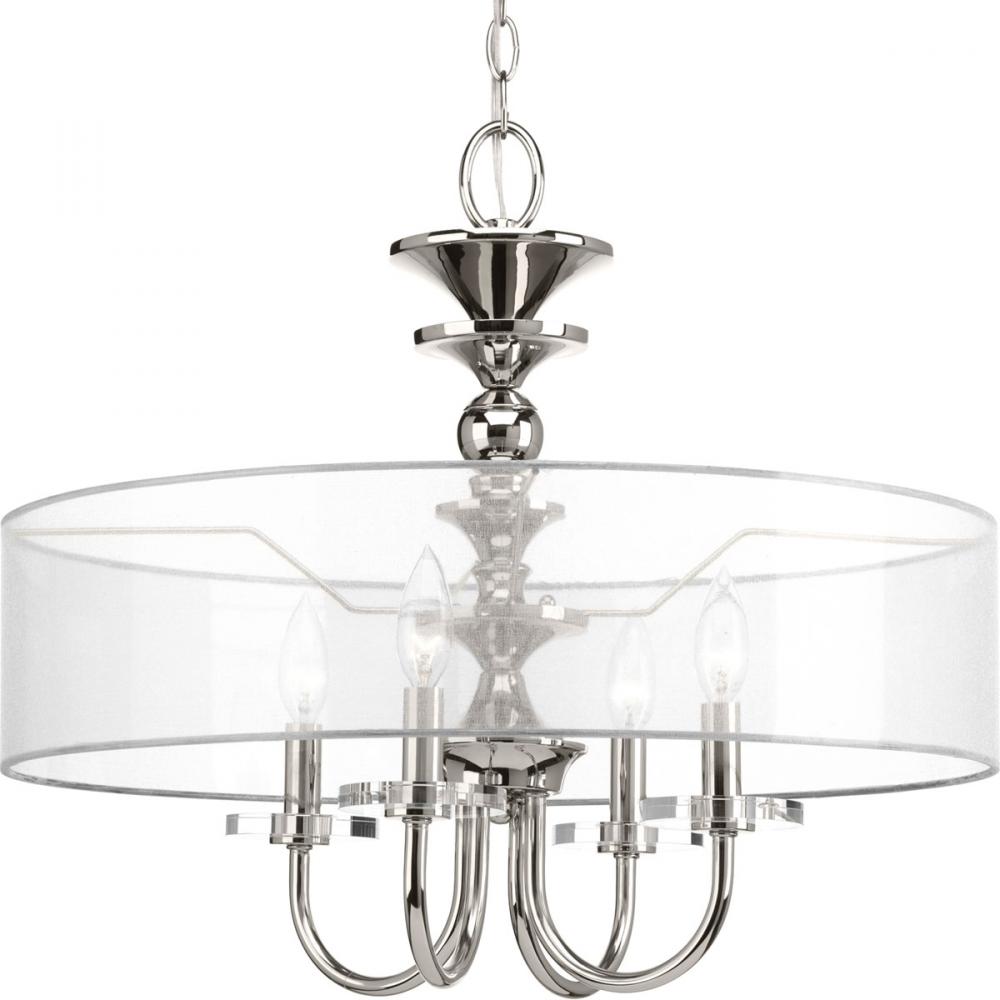 Marche Collection Four-Light Polished Nickel Grey Mylar Shade Luxe Pendant Light