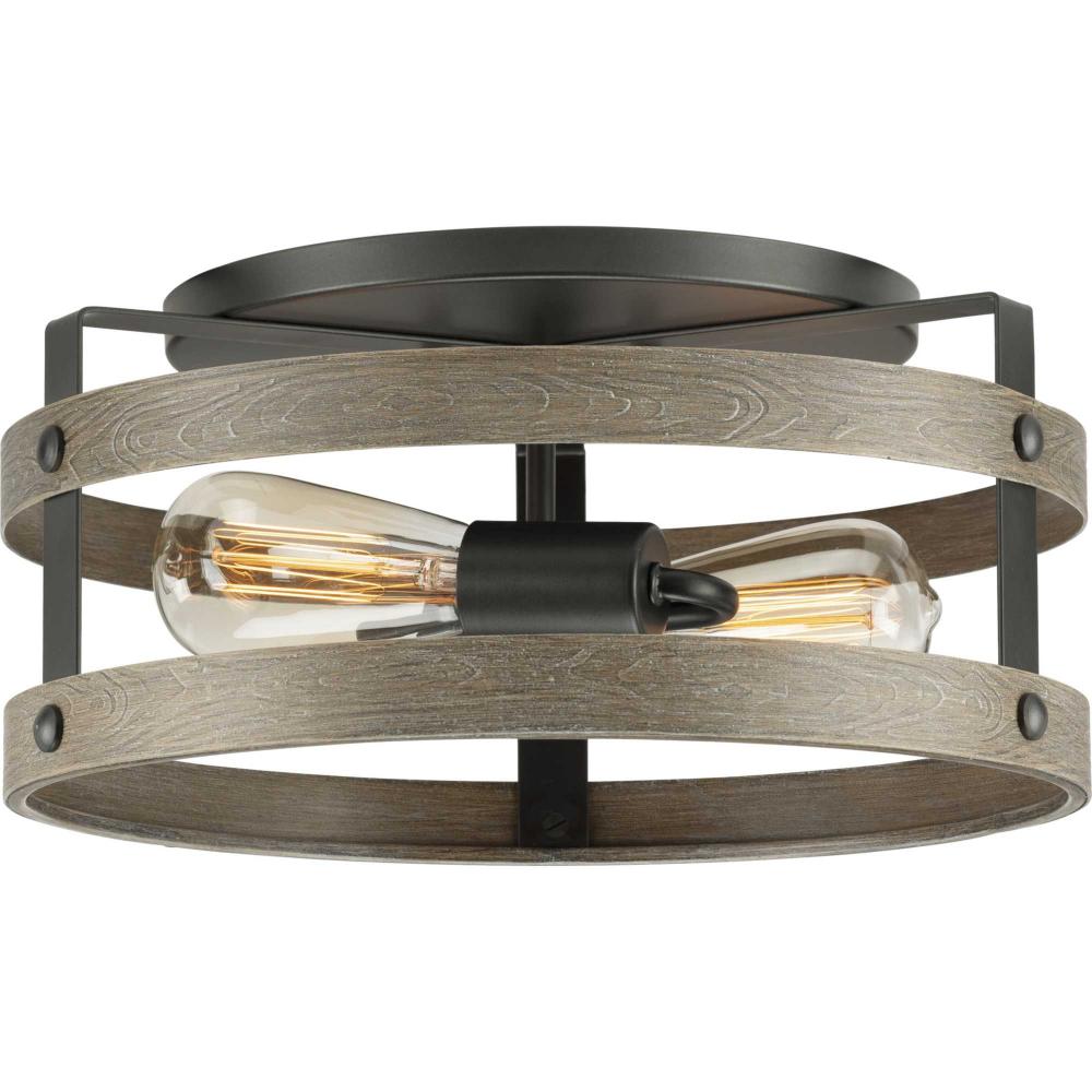 Gulliver Collection Two-Light Graphite and Weathered Gray Farmhouse Style Flush Mount Ceiling Light