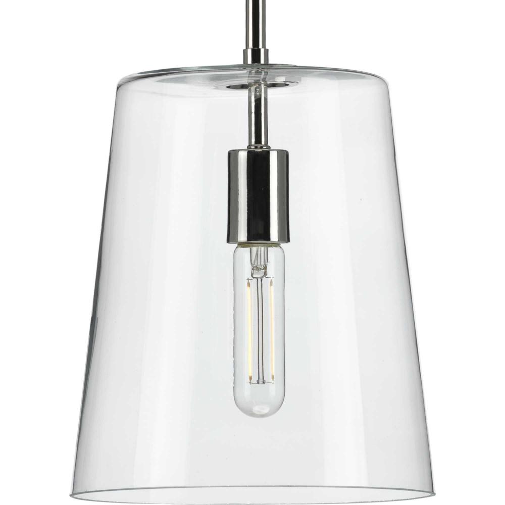 Clarion Collection One-Light Polished Nickel Clear Glass Transitional Pendant