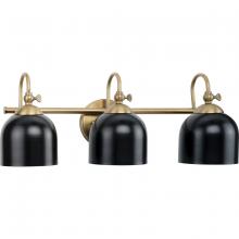 Progress P300383-163 - Dalton Collection Three-Light Farmhouse Vintage Brass Metal Shade Bath Vanity Light