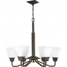 Progress P400119-020 - Clifton Heights Collection Six-Light Antique Bronze Etched Glass Craftsman Chandelier Light