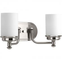 Progress P300013-009 - Glide Collection Two-Light Brushed Nickel Etched Opal Glass Coastal Bath Vanity Light