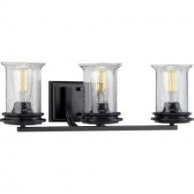 Progress P300274-031 - Winslett Collection Three-Light Matte Black Clear Seeded Glass Coastal Bath Vanity Light