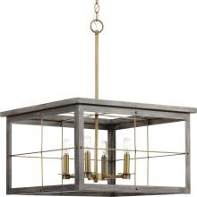 Progress P400253-175 - Hedgerow Collection Four-Light Distressed Brass and Aged Oak Farmhouse Style Chandelier Light