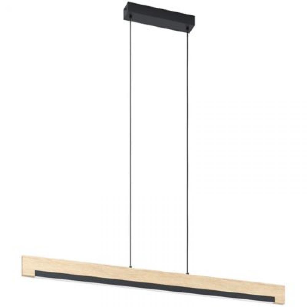 Integrated LED Linear Pendant Black and wood finish With White Acrylic Diffuser