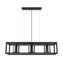 Eglo 390175A - 3 LT Linear Pendant w/ Black Finish & Metallic Smoked Glass Shades