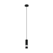 Eglo 39705A - 1 LT LED Mini Pendant w/ Black Finish & Black Cylinder Shade w/ Clear Seeded Diffuser