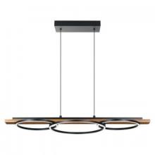 Eglo 204922A - Boyal - 3Lt Integrated LED Pendant With a Brushed Pine Wood Finish and Structured Black Shades