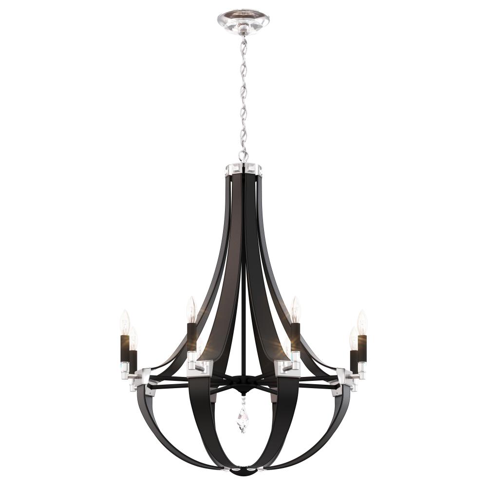 Crystal Empire 8 Light 120V Chandelier in Grizzly Black Leather with Clear Radiance Crystal