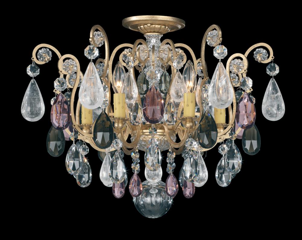 Renaissance Rock Crystal 6 Light 120V Semi-Flush Mount in Etruscan Gold with Amethyst & Black Diam