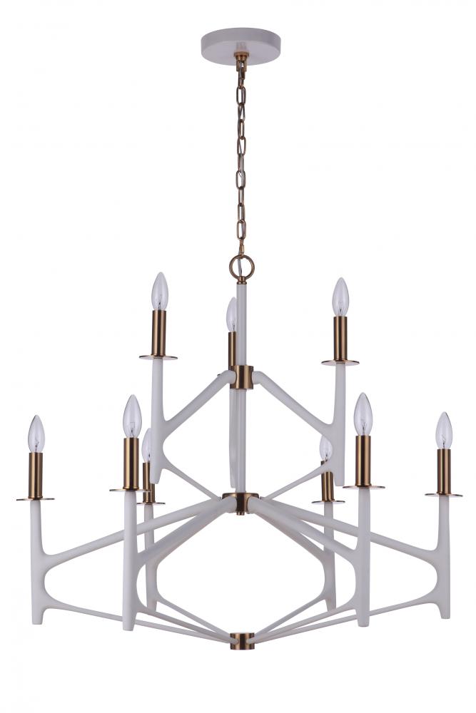 The Reserve 9 Light 2-Tier Chandelier in Matte White/Satin Brass