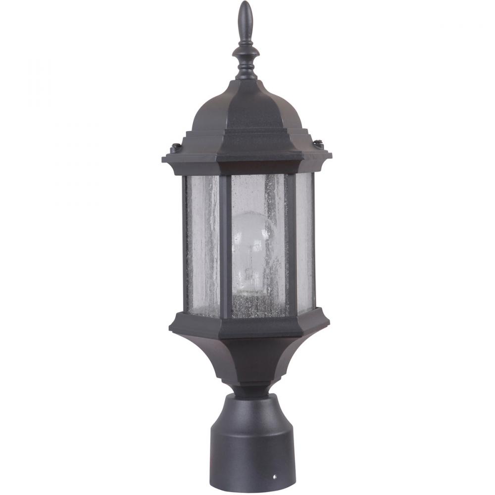 Hex Style Cast 1 Light Medium Outdoor Post Mount in Textured Black (Clear Seeded Glass)