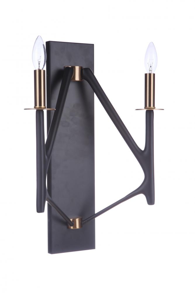 The Reserve 2 Light Wall Sconce in Flat Black/Satin Brass