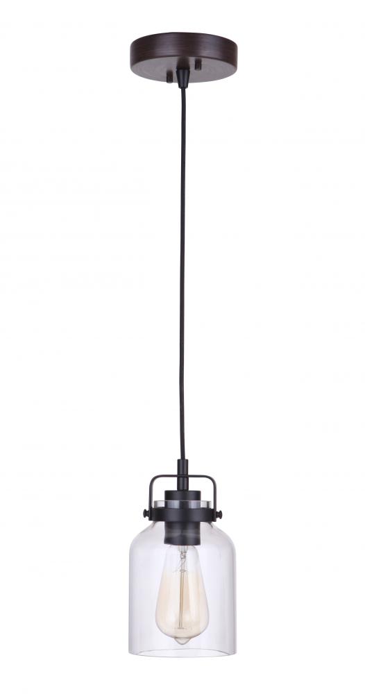 Foxwood 1 Light Mini Pendant in Flat Black/Dark Teak