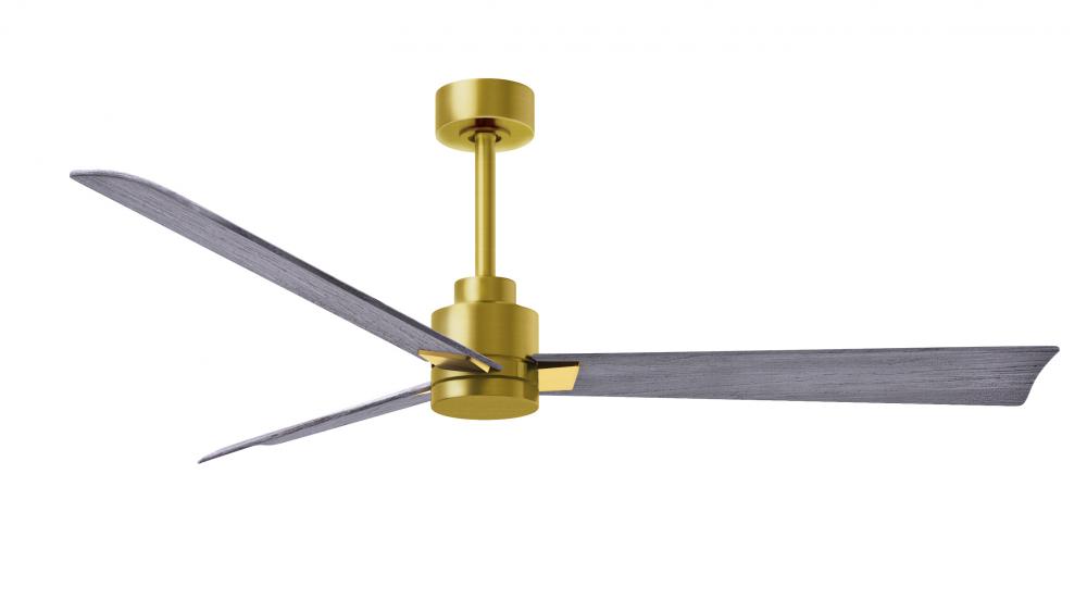 Alessandra 3-blade transitional ceiling fan in brushed brass finish with Barn Wood blades. Optimiz