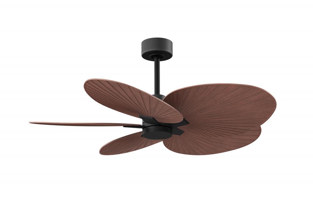 Alessandra Tropical 5-blade ceiling fan in Matte Black and Walnut Tone blades.