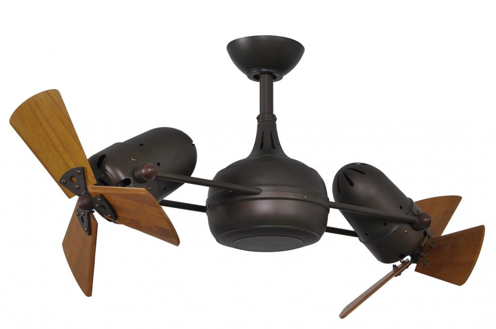 Dagny 360° double-headed rotational ceiling fan in Textured Bronze finish with solid mahogany ton