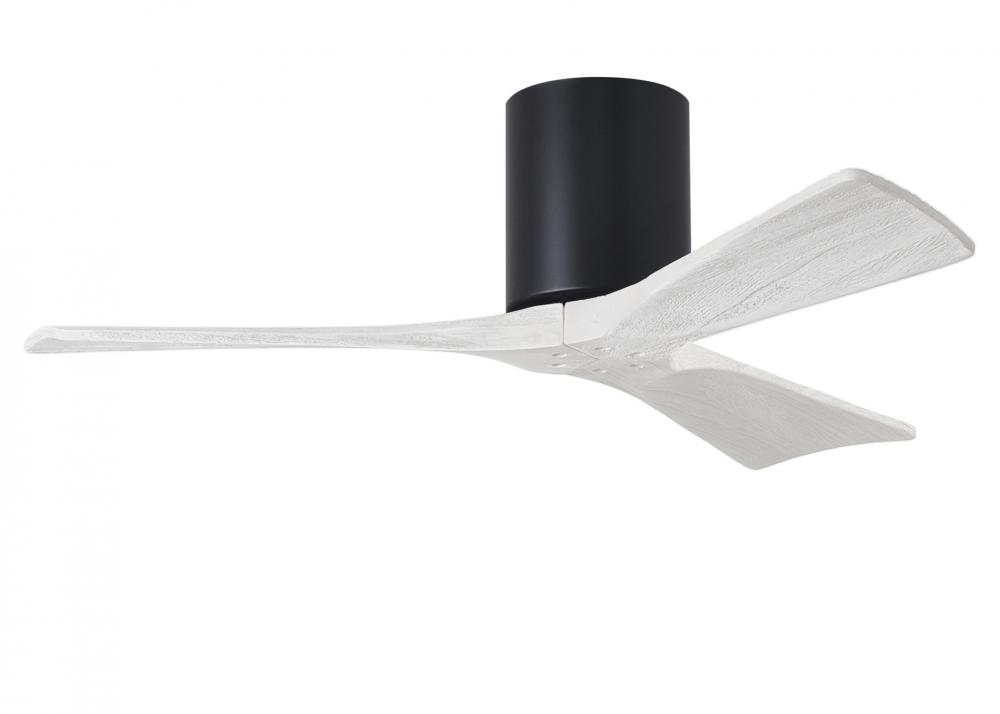 Irene-3H three-blade flush mount paddle fan in Matte Black finish with 42” solid matte white woo