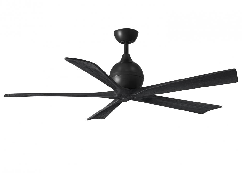 Irene-5 five-blade paddle fan in Matte Black finish with 60" solid matte black wood blades.
