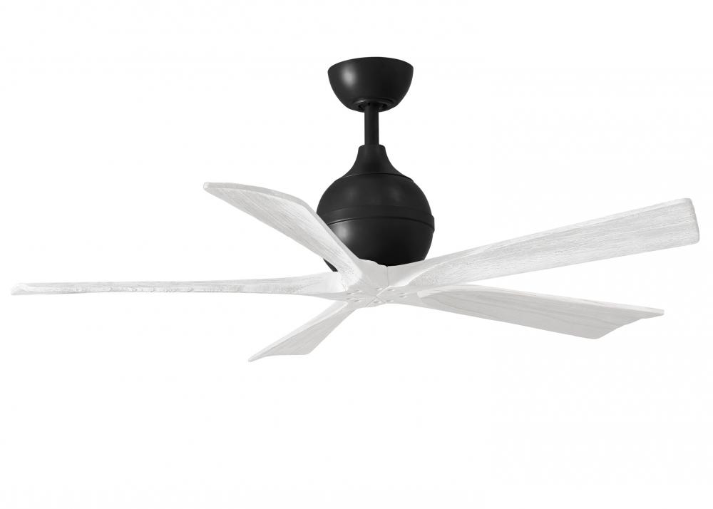 Irene-5 five-blade paddle fan in Matte Black finish with 52" solid matte white wood blades.