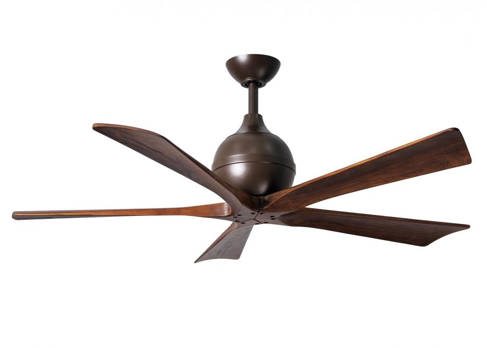 Irene-5 five-blade paddle fan in Textured Bronze finish with 52" solid walnut tone blades.