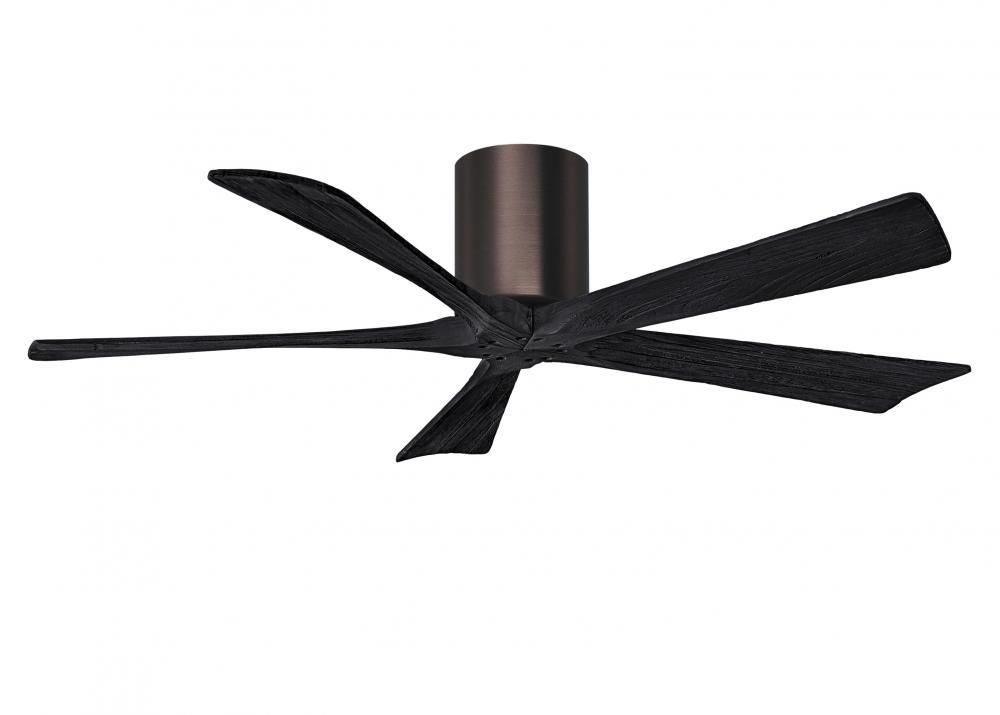 Irene-5H three-blade flush mount paddle fan in Brushed Brass finish with 52” Walnut tone blades.