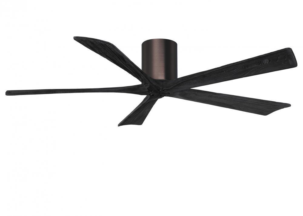 Irene-5H three-blade flush mount paddle fan in Light Maple finish with 60” Matte Black tone blad