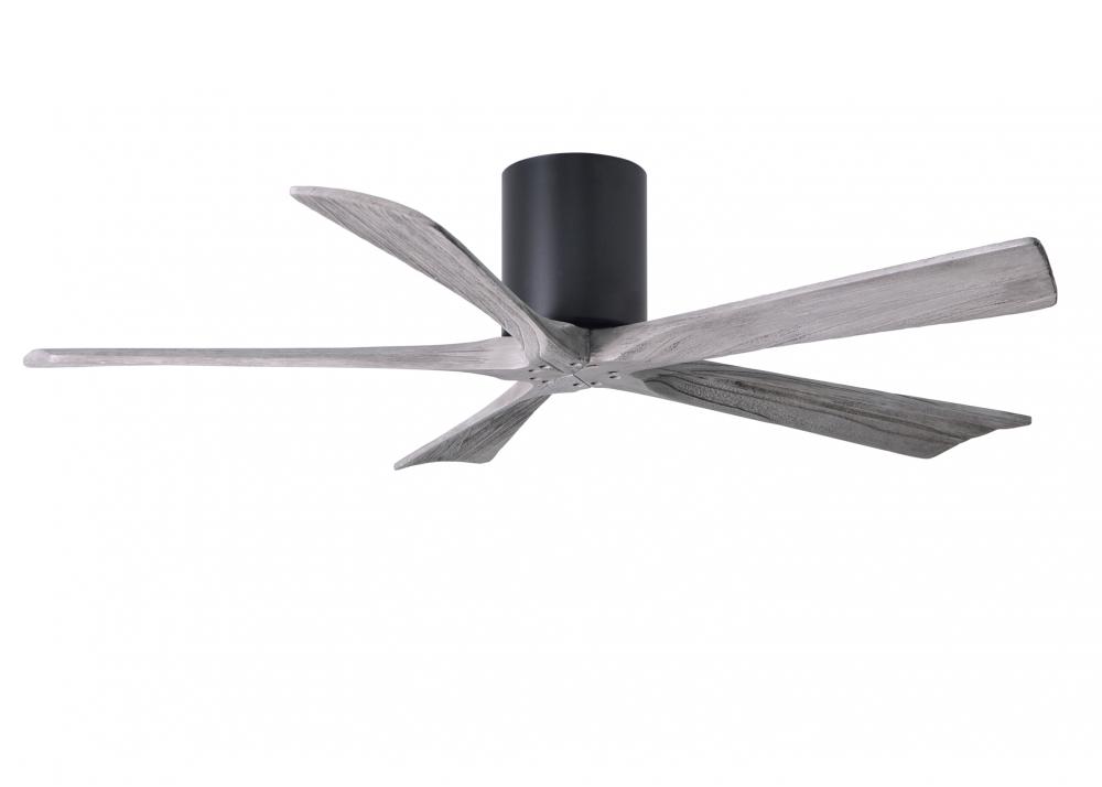 Irene-5H five-blade flush mount paddle fan in Matte Black finish with 52” solid barn wood tone b