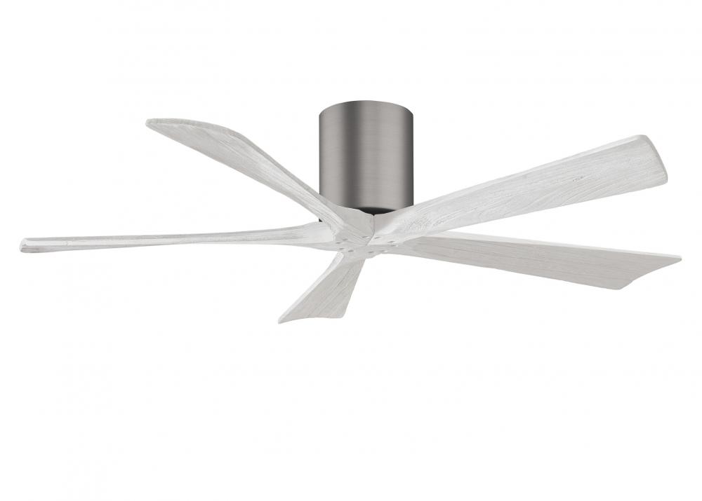 Irene-5H five-blade flush mount paddle fan in Brushed Pewter finish with 52” solid matte white w