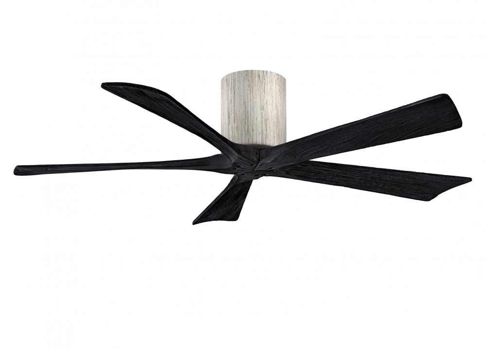 Irene-5H five-blade flush mount paddle fan in Barn Wood finish with 52” solid matte black wood b
