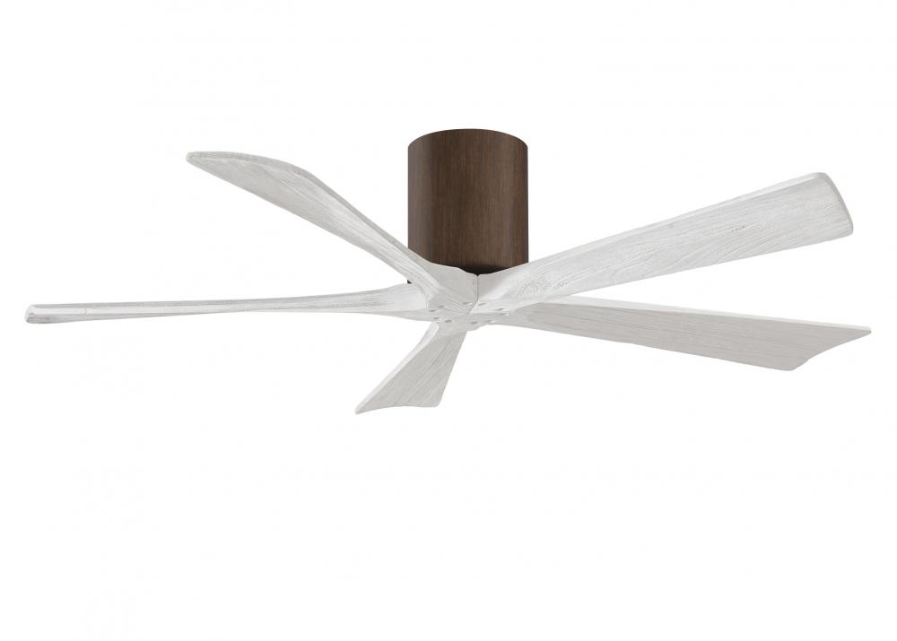 Irene-5H five-blade flush mount paddle fan in Walnut finish with 52” solid matte white wood blad