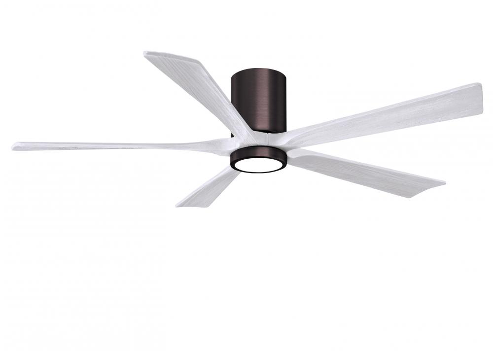 IR5HLK five-blade flush mount paddle fan in Brushed Bronze finish with 60” solid matte white woo