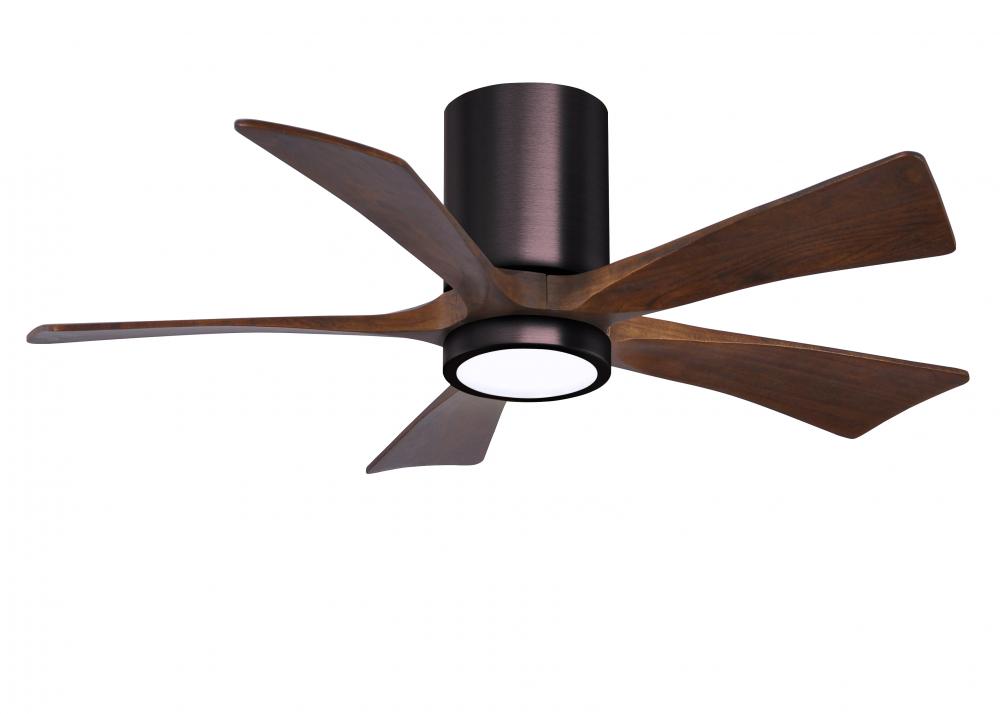 IR5HLK five-blade flush mount paddle fan in Brushed Bronze finish with 42” solid walnut tone bla