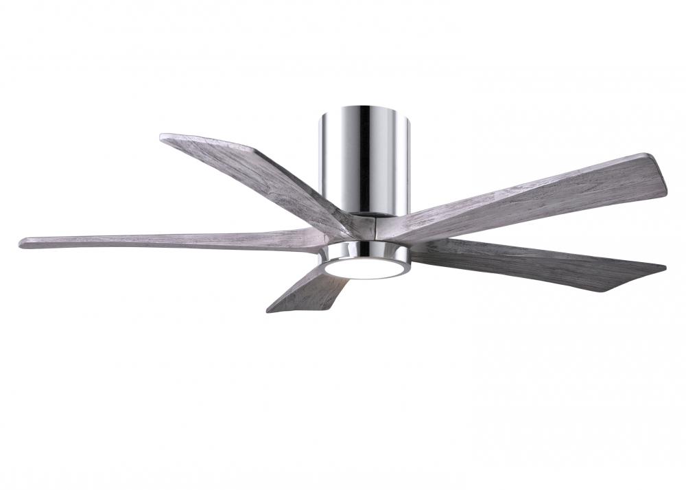 IR5HLK five-blade flush mount paddle fan in Polished Chrome finish with 52” solid barn wood tone