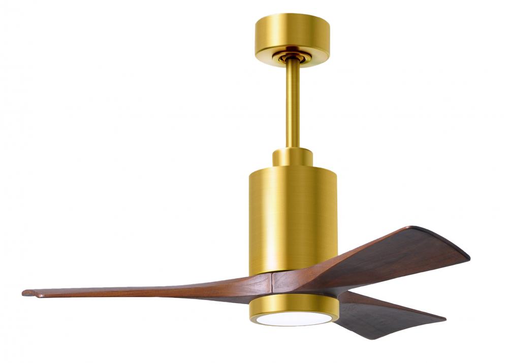 Patricia-3 three-blade ceiling fan in Brushed Brass finish with 42” solid walnut tone blades and