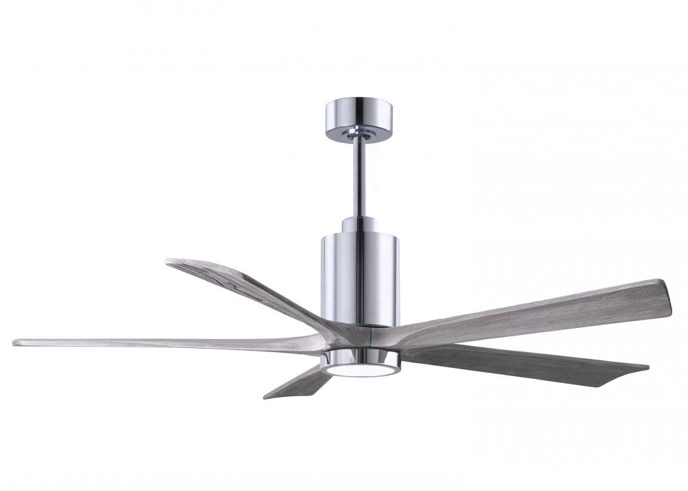 Patricia-5 five-blade ceiling fan in Polished Chrome finish with 60” solid barn wood tone blades