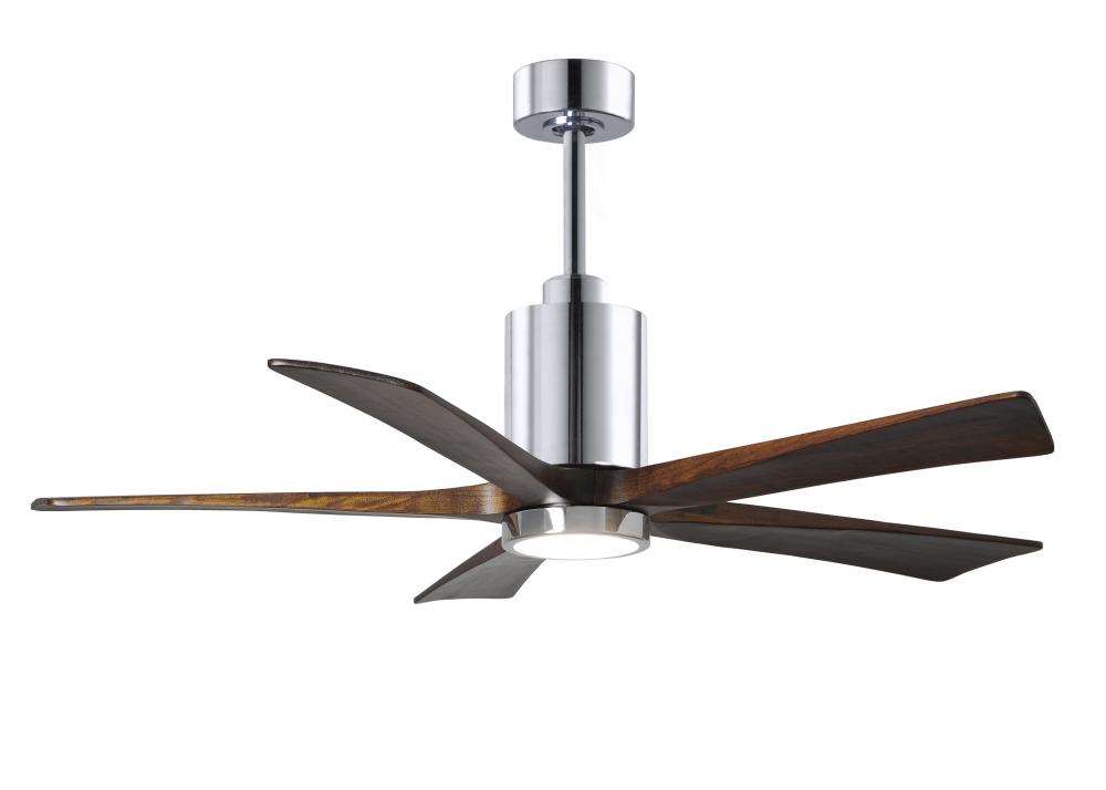 Patricia-5 five-blade ceiling fan in Polished Chrome finish with 52” solid walnut tone blades an