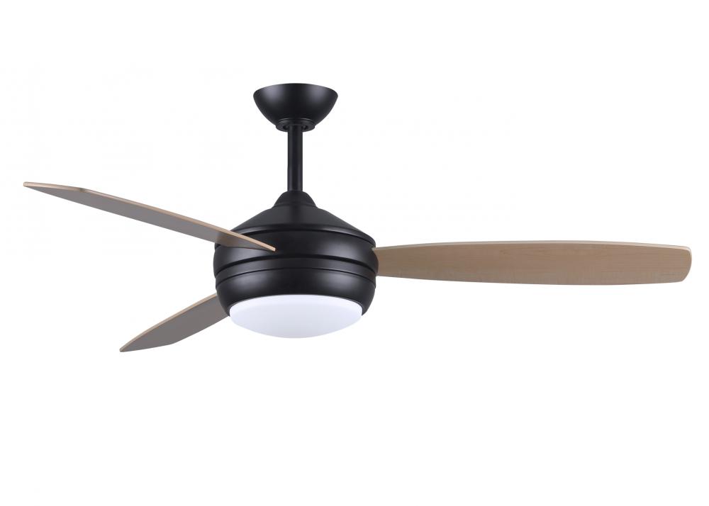 T-24 52" Ceiling Fan in Matte Black and reversible Maple/Barn Wood Blades