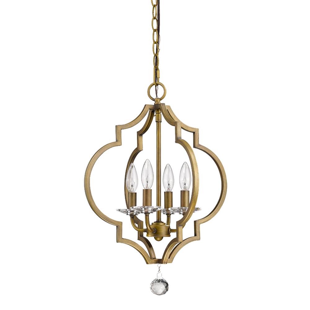 Peyton Indoor 4-Light Chandelier W/Crystal Bobeches In Raw Brass