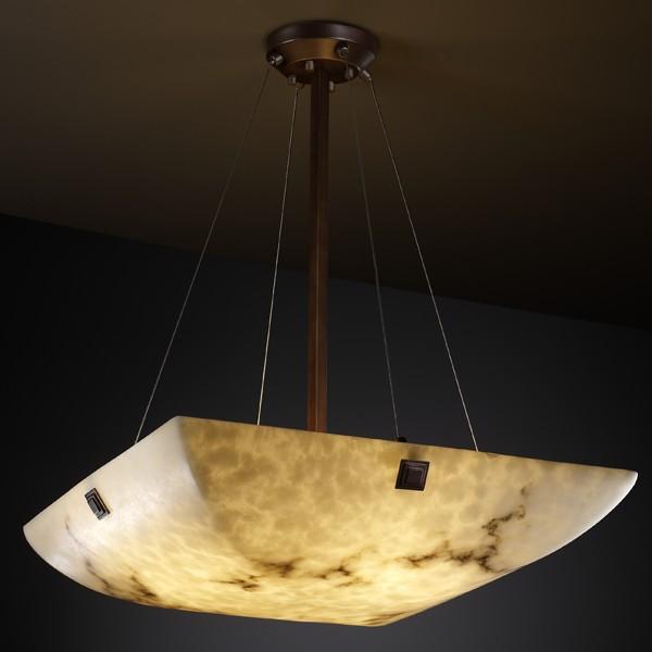 24" LED Pendant Bowl w/ CONCENTRIC SQUARES FINIALS