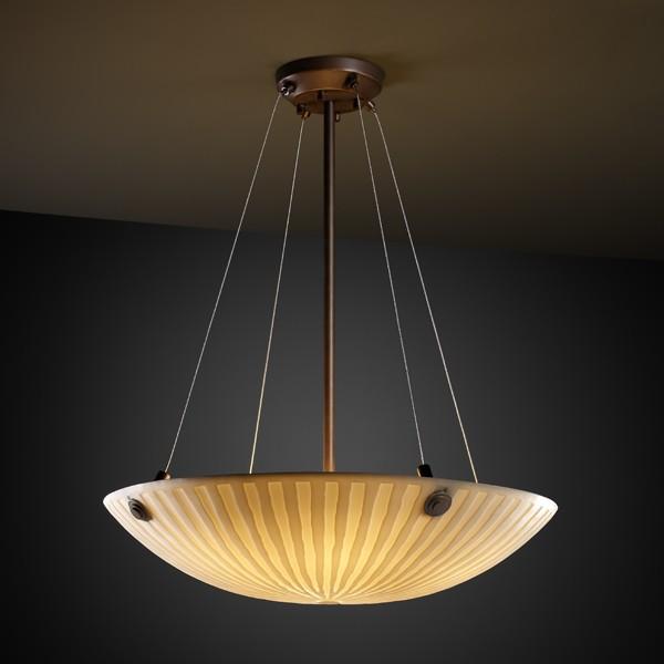 24" LED Pendant Bowl w/ CONCENTRIC SQUARES FINIALS