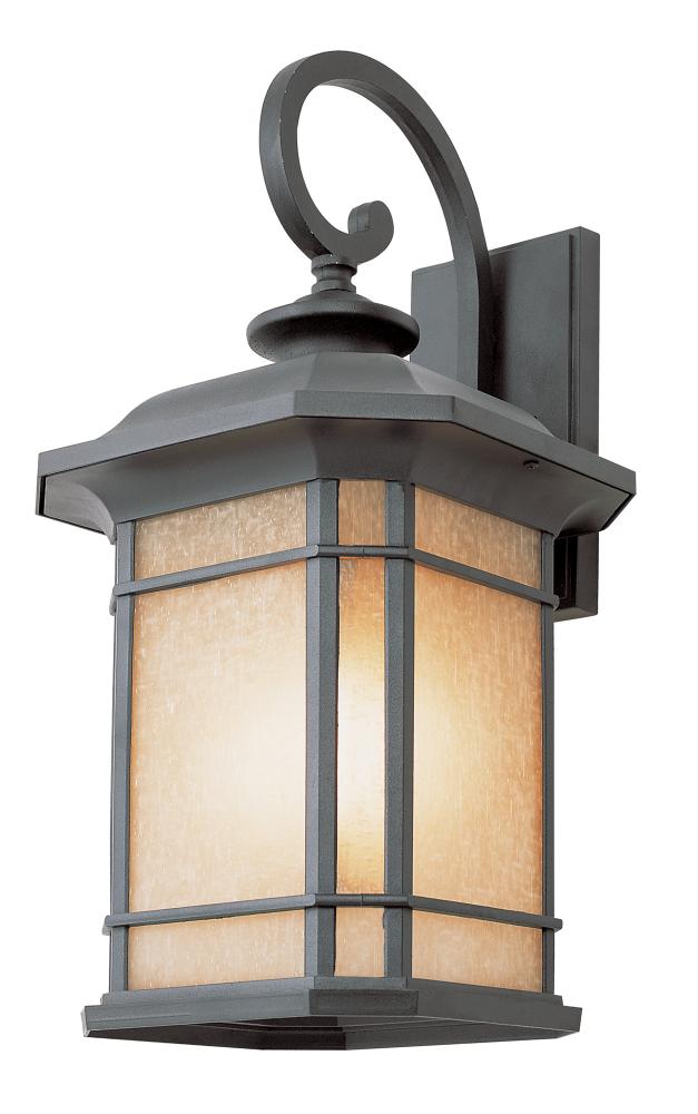 San Miguel Collection, Craftsman Style, Armed Wall Lantern with Tea Stain Glass Windows