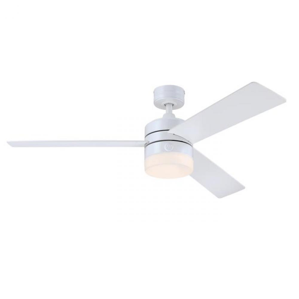 52 in. Matte White Finish Reversible Blades (White/Gray Teak) Opal Frosted Glass