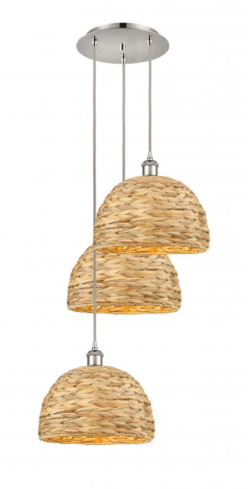 Woven Rattan - 3 Light - 19 inch - Polished Nickel - Cord hung - Multi Pendant