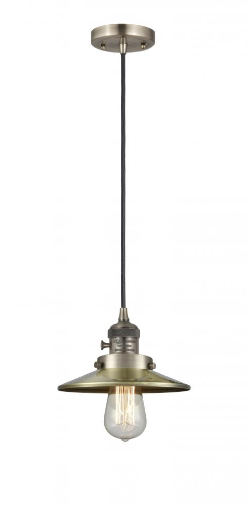 Railroad - 1 Light - 8 inch - Antique Copper - Cord hung - Mini Pendant